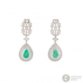 White Gold Diamond and Emerald Earrings